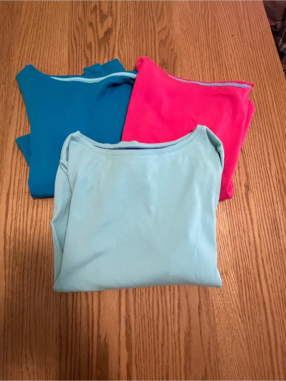 Lot of 3 Talbots Pima Cotton T Shirt Size Large Solid 2 Blue/Pink Long Sleeve